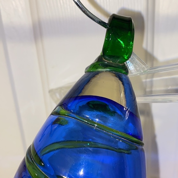 Vintage Blown Glass Art Glass Hummingbird Feeder cobalt blue green swirl pattern - Picture 6 of 7